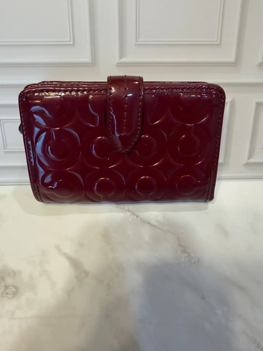 Coach Red Patent Leather Embossed Signature Dome Satchel & Matching Wallet Set